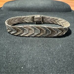 VINTAGE .925 STERLING SILVER TRI-COLOR CHEVRON CHAIN MILOR ITALY BRACELET 26.5g